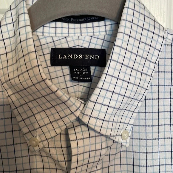 Lands End White Blue Button Down Supima Cotton Shirt Button Front Long Sleeve - Picture 2 of 8